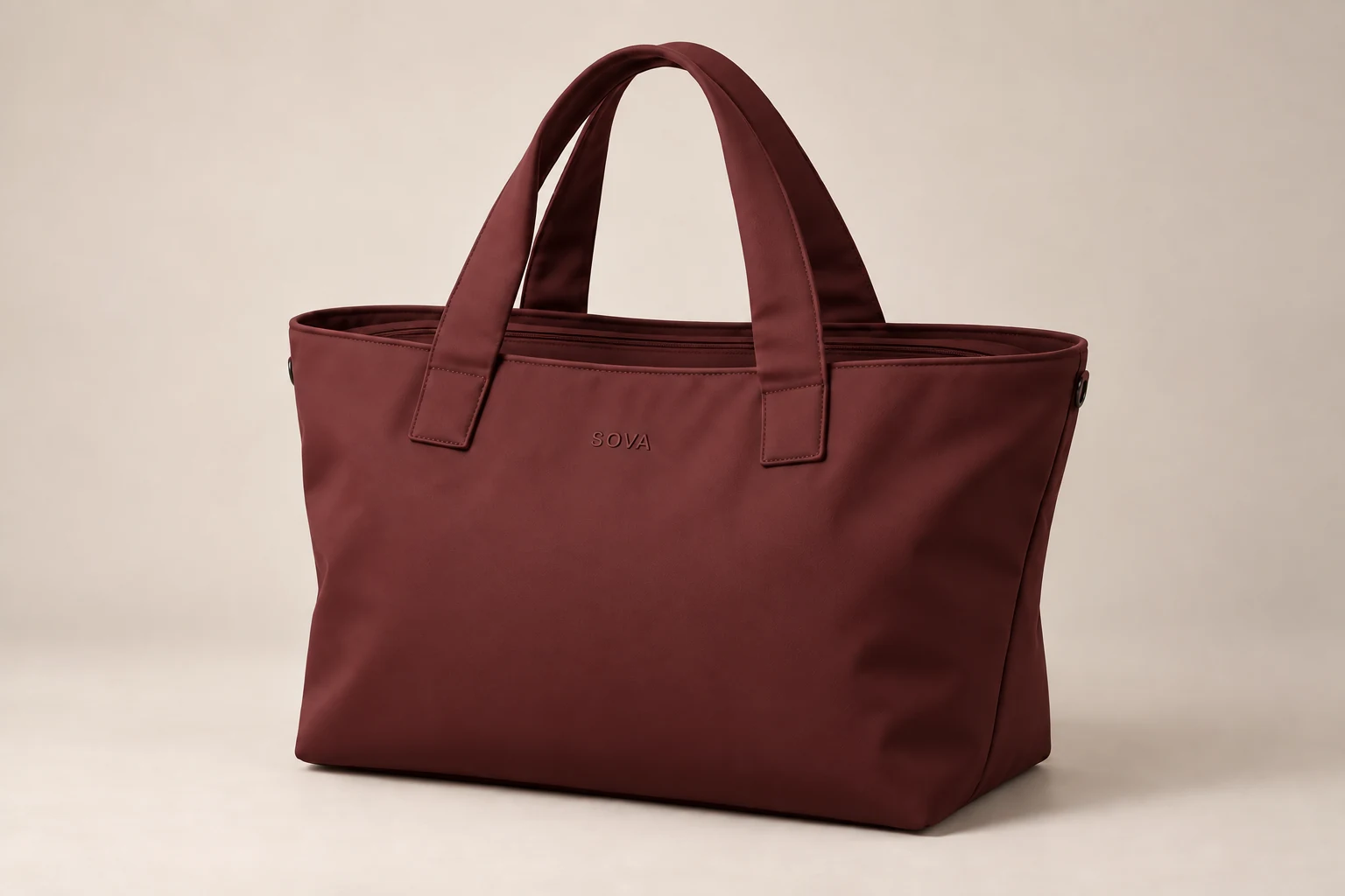 Burnt Cherry SOVA concept tote, three-quarter studio view